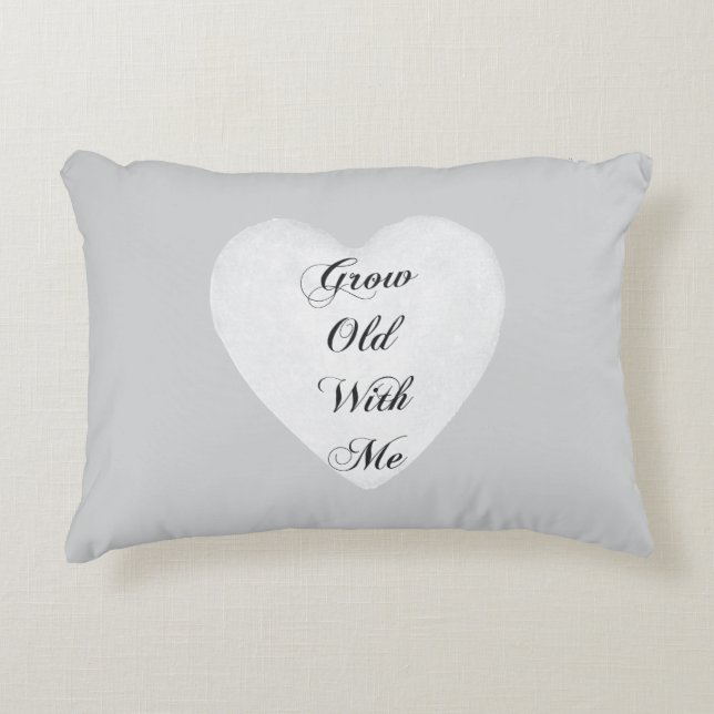 Grow Old With Me Love Grey White Hearts  Accent Pillow (Front)