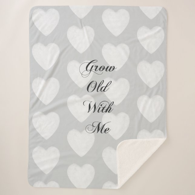 Grow Old With Me Love Grey White Hearts  Sherpa Blanket (Front)