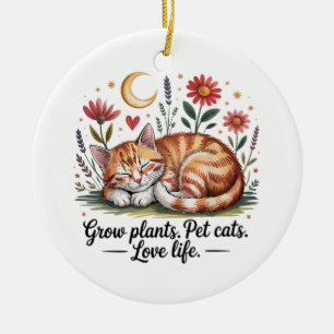Grow Plants Pet Cats Love Life Cute Gardening Ceramic Ornament