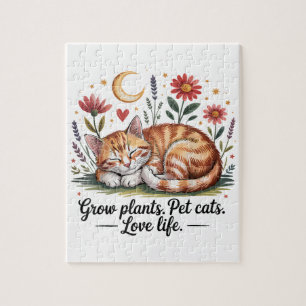 Grow Plants Pet Cats Love Life Cute Gardening Jigsaw Puzzle