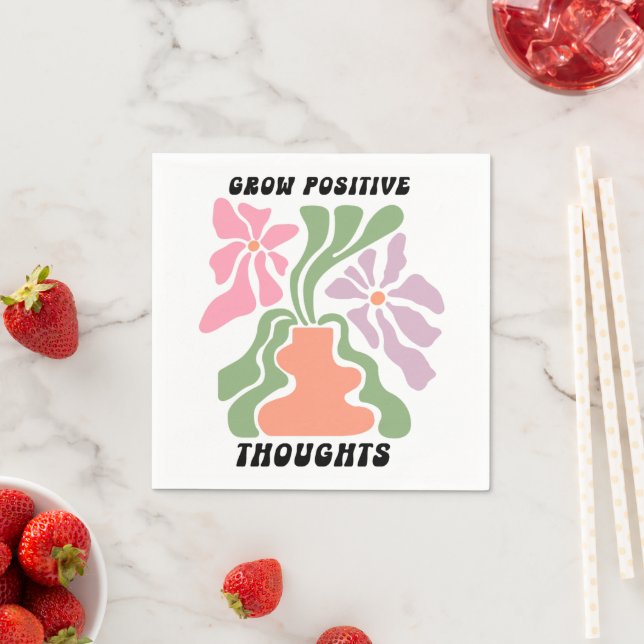 Grow Positive Thoughts, Boho flower  Napkin (Insitu)