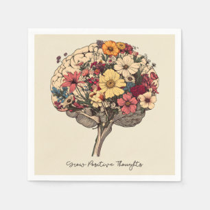 Grow Positive Thoughts Brain Floral Style T-Shirt Napkin
