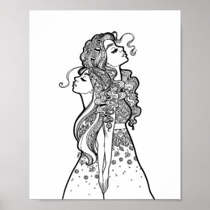 Grow Together - Mother Daughter Line Art Portrait Poster