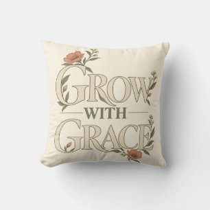 Grow With Grace Elegant Botanical Floral Art Throw Pillow
