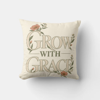 Grow With Grace Elegant Botanical Floral Art Throw Pillow