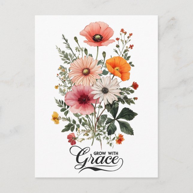 Grow with Grace, Vintage Botanical Bloom Postcard (Front)