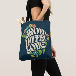 Grow With Love Floral Typography Tote Bag