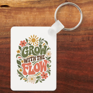 Grow with the Flow Botanical Plant Lover Quote Keychain