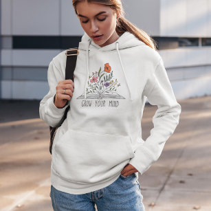 Grow Your Mind Boho Wildflower and Book Hoodie