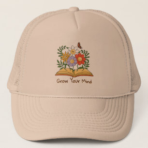 Grow Your Mind Book Floral Vintage Reading Flowers Trucker Hat