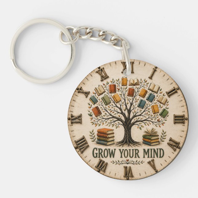 Grow Your Mind Book  Reading Teacher Gift Keychain (Front)
