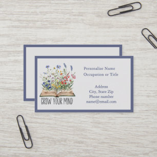 Grow Your Mind Floral Quote Educational Coaching Business Card