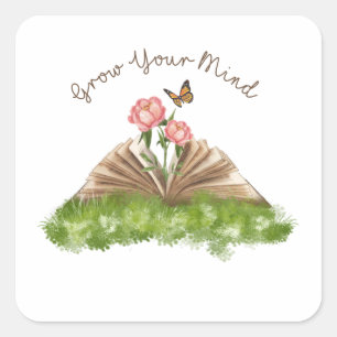 Grow Your Mind Sublimation Book Lover Square Sticker