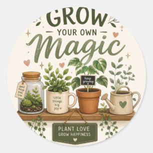Grow Your Own Magic   Mini Garden Aesthetic Plant  Classic Round Sticker