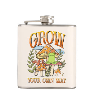"Grow Your Own Way" Meditating Frog & Mushroom Hip Flask