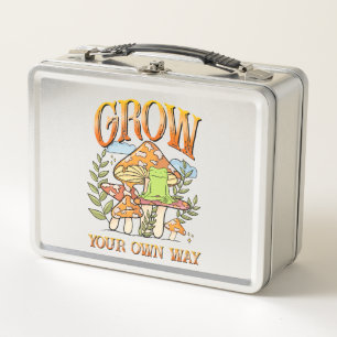 "Grow Your Own Way"   Meditating Frog & Mushroom Metal Lunch Box