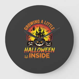 Growing a Little Halloween Inside Haunted Pumpkin Large Clock