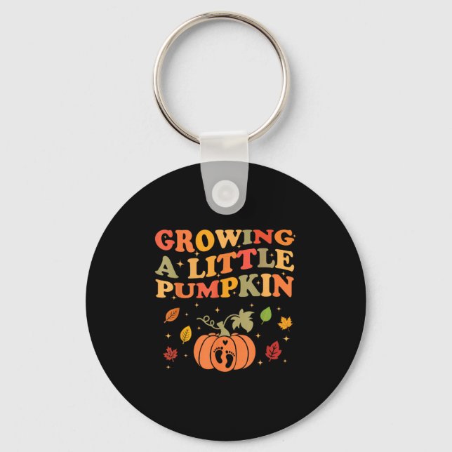 Growing A Little Pumpkin Halloween Pregnancy Annou Keychain (Front)