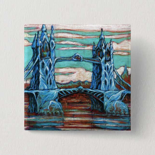 Growing Bridge in a fantasy city 2 Inch Square Button (Front)