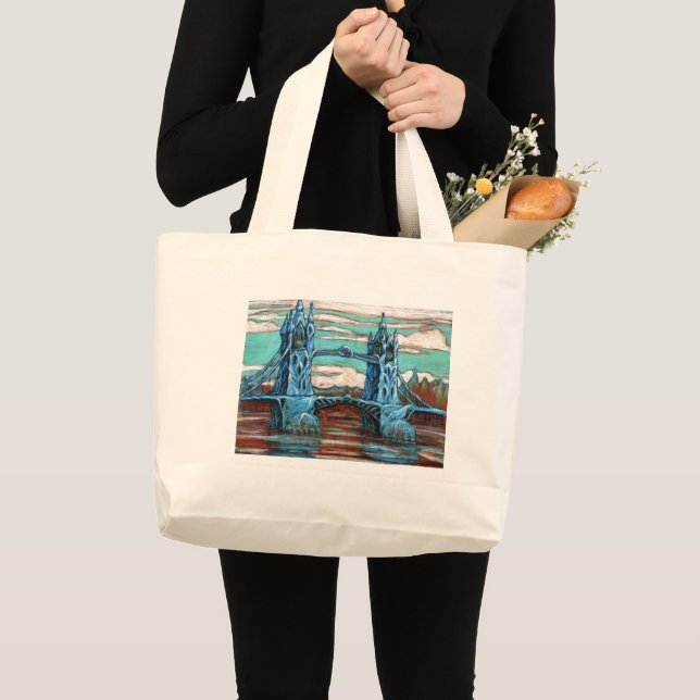 Growing Bridge in a fantasy city Large Tote Bag (Front (Product))