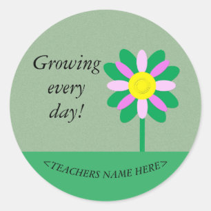 Growing every day flower customizable Teacher  Classic Round Sticker