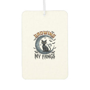 Growing Fangs Black Cat Crescent Moon Bats Hallowe Air Freshener