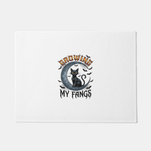 Growing Fangs Black Cat Crescent Moon Bats Hallowe Doormat