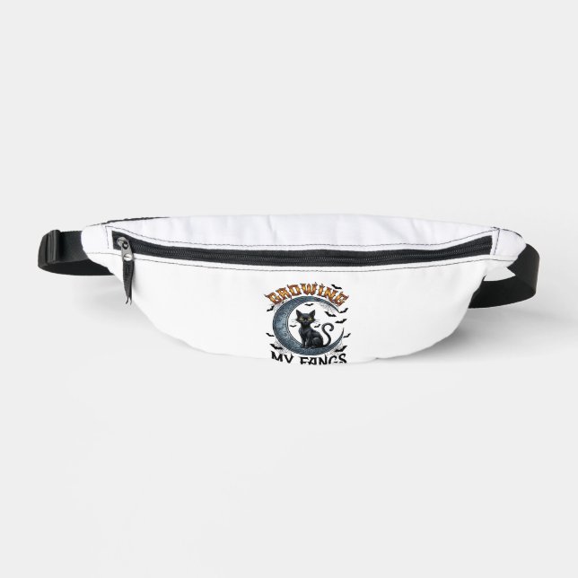 Growing Fangs Black Cat Crescent Moon Bats Hallowe Fanny Pack (Front)