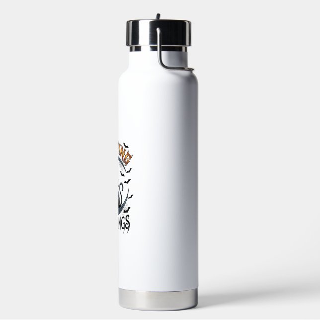 Growing Fangs Black Cat Crescent Moon Bats Hallowe Water Bottle (Left)