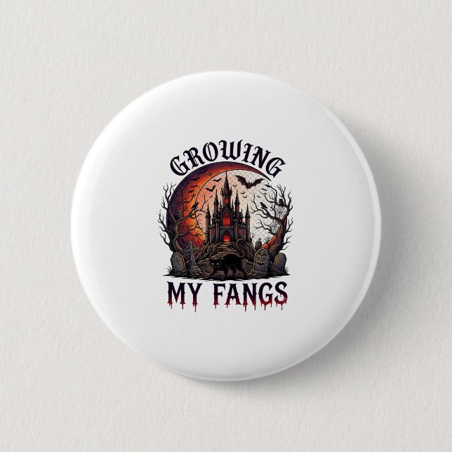 Growing Fangs Halloween Haunted Castle Black Cat M 2 Inch Round Button (Front)