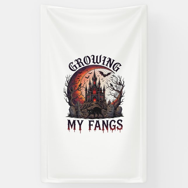 Growing Fangs Halloween Haunted Castle Black Cat M Banner (Vertical)