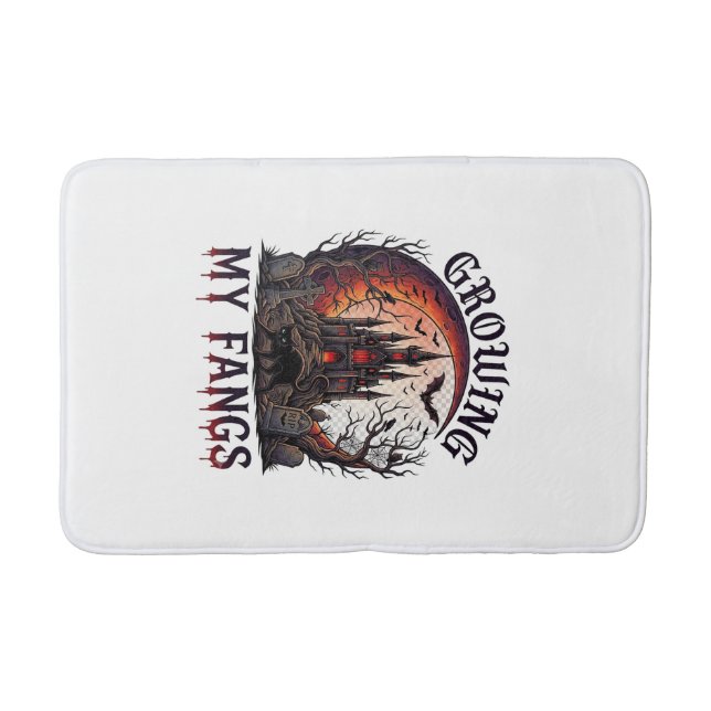 Growing Fangs Halloween Haunted Castle Black Cat M Bath Mat (Front)
