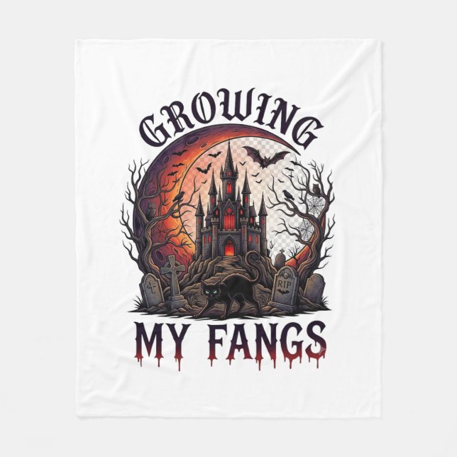 Growing Fangs Halloween Haunted Castle Black Cat M Fleece Blanket (Front)