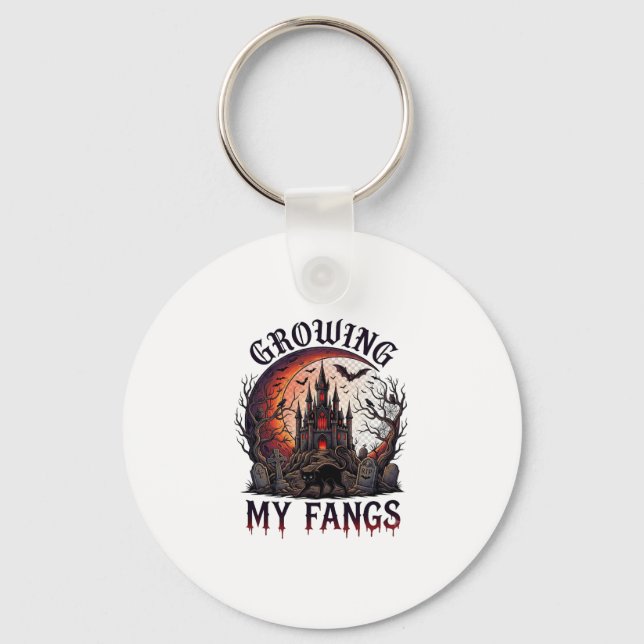 Growing Fangs Halloween Haunted Castle Black Cat M Keychain (Front)
