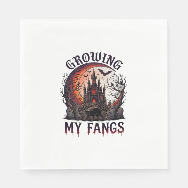 Growing Fangs Halloween Haunted Castle Black Cat M Napkin (Front)