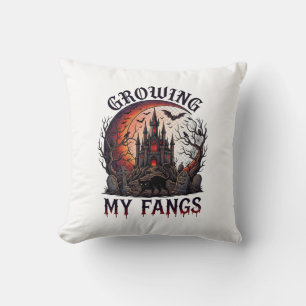 Growing Fangs Halloween Haunted Castle Black Cat M Throw Pillow