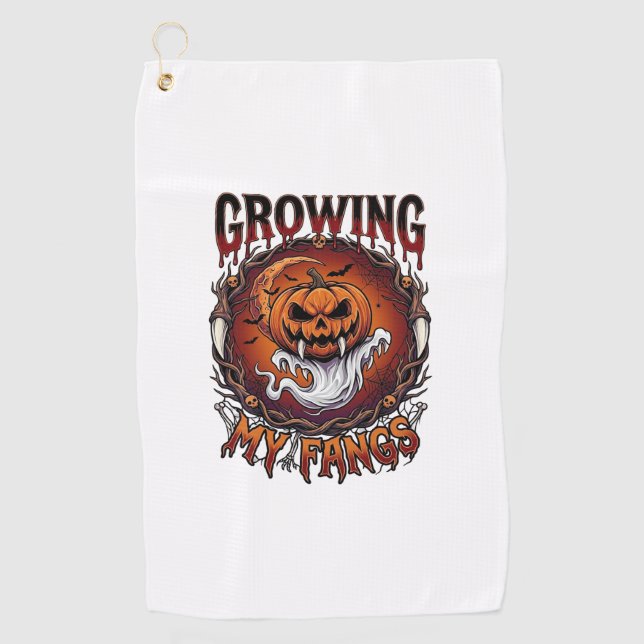 Growing Fangs Vampire Pumpkin Ghost Bats Skulls Golf Towel (Front)
