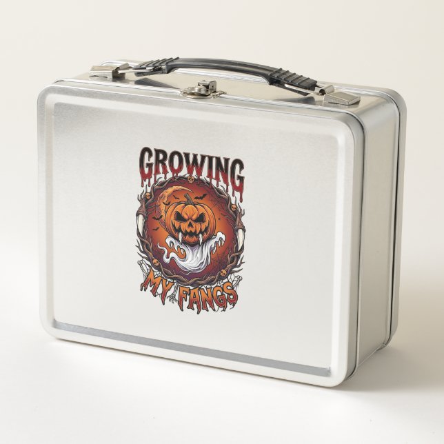 Growing Fangs Vampire Pumpkin Ghost Bats Skulls Metal Lunch Box (Front)