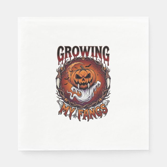Growing Fangs Vampire Pumpkin Ghost Bats Skulls Napkin (Front)