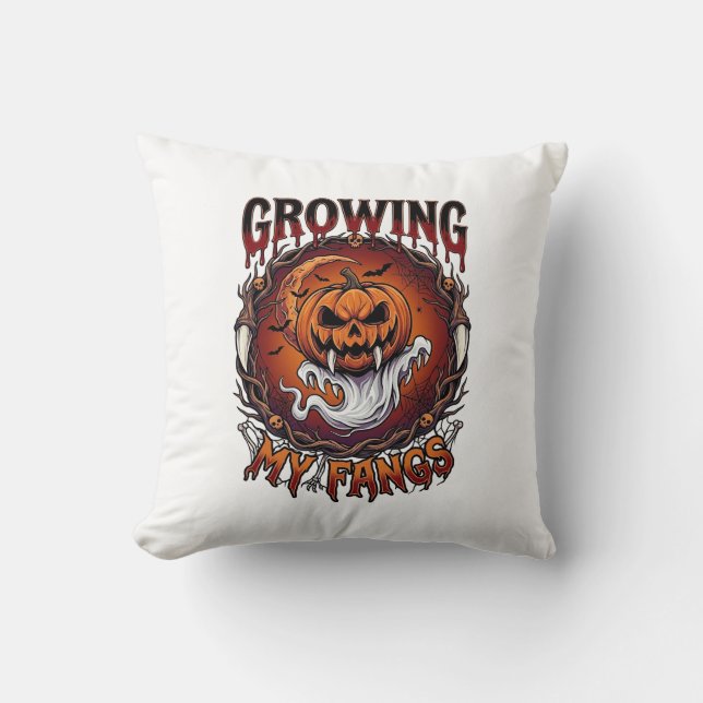 Growing Fangs Vampire Pumpkin Ghost Bats Skulls Throw Pillow (Front)