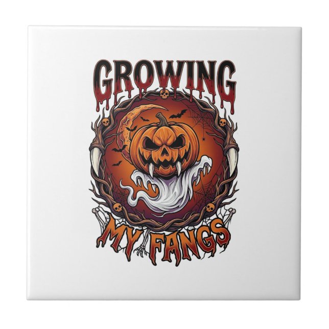 Growing Fangs Vampire Pumpkin Ghost Bats Skulls Tile (Front)