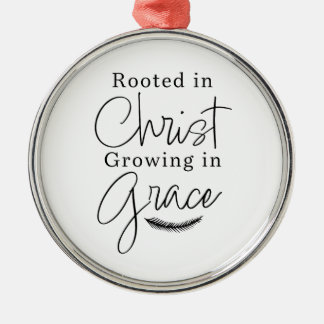 Growing in Grace Black and White Round Christmas Metal Ornament