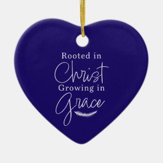 Growing in Grace Blue and White Heart Christmas Ceramic Ornament