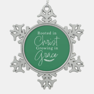 Growing in Grace Green and White Christmas Snowflake Pewter Christmas Ornament
