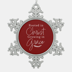 Growing in Grace Red and White Christmas Snowflake Pewter Christmas Ornament