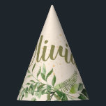 Growing Like a Weed, floral, Party Hat<br><div class="desc">The Growing Like a Weed party hat is such a sweet addition to your baby's first birthday celebration. It has many green leaves with pale pink poppy flowers. The text is editable, so change the colour, font, or script to make it your own. If you have any questions please reach...</div>