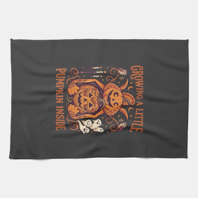 Growing Little Pumpkin Inside Halloween Pumpkins G Kitchen Towel (Horizontal)