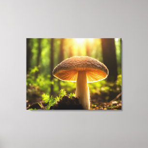 Growing mushrooms in forest canvas print