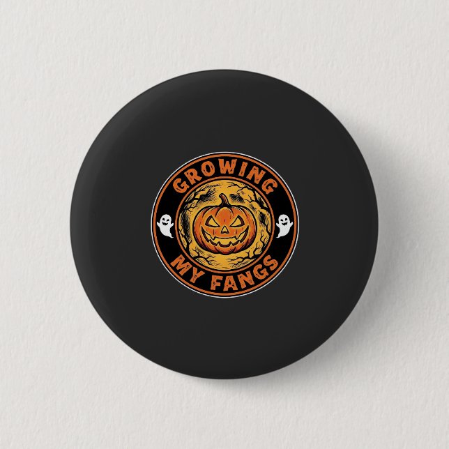 Growing My Fangs Halloween Pumpkin Ghost Design_1 2 Inch Round Button (Front)