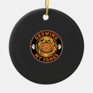 Growing My Fangs Halloween Pumpkin Ghost Design_1 Ceramic Ornament